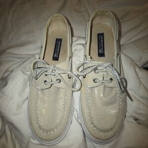 Sperry Women's Cream Canvas Sequin Boat Shoes